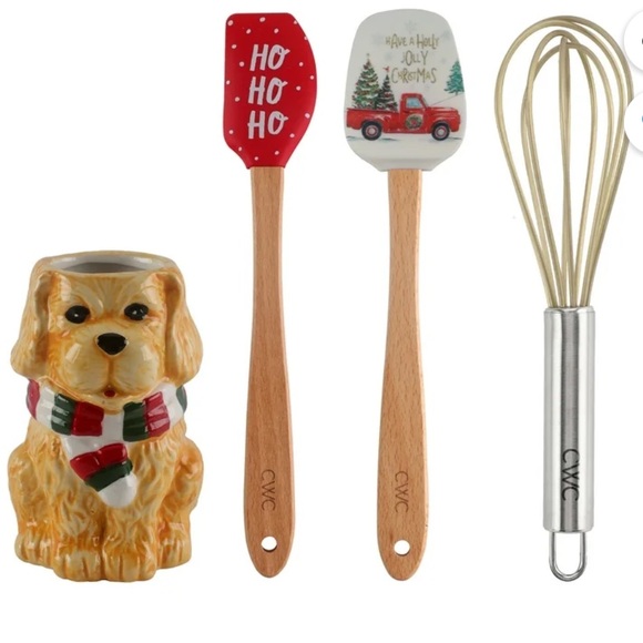 Cook With Color Christmas DOG Silicone Utensil Set Ceramic Holder Christmas NEW - Picture 5 of 6
